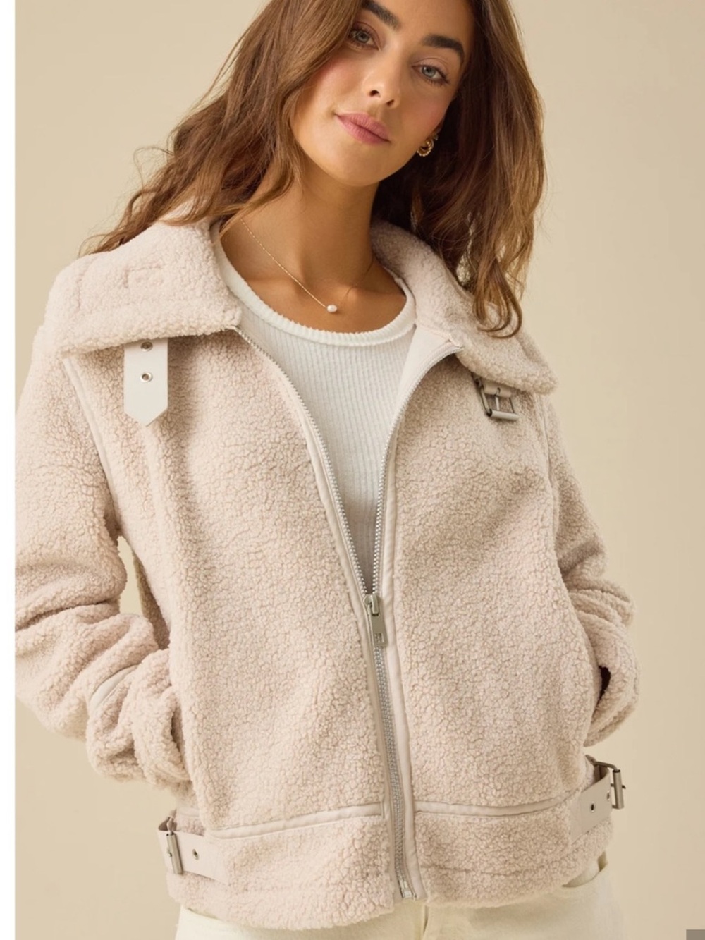 NWOT Altar'd State Beige Sherpa Jacket (Size Small)